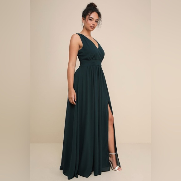 NWT Lulus Thoughts of Hue Emerald Green Surplice Maxi Dress, Size XL - Picture 5 of 16
